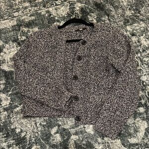 Marled Uniqlo Knit Button-Front Cardigan Sweater - Black & White